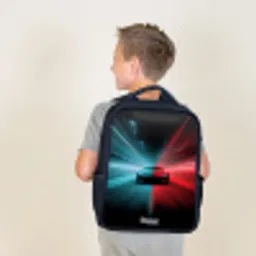 Sportwagen - Lichtstralen - Neon - Blauw Rugzak - Zwart middel -sfeer2