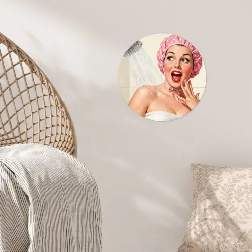 Vrouw - Douche - Roze Wandcirkel behangsticker klein -sfeer4