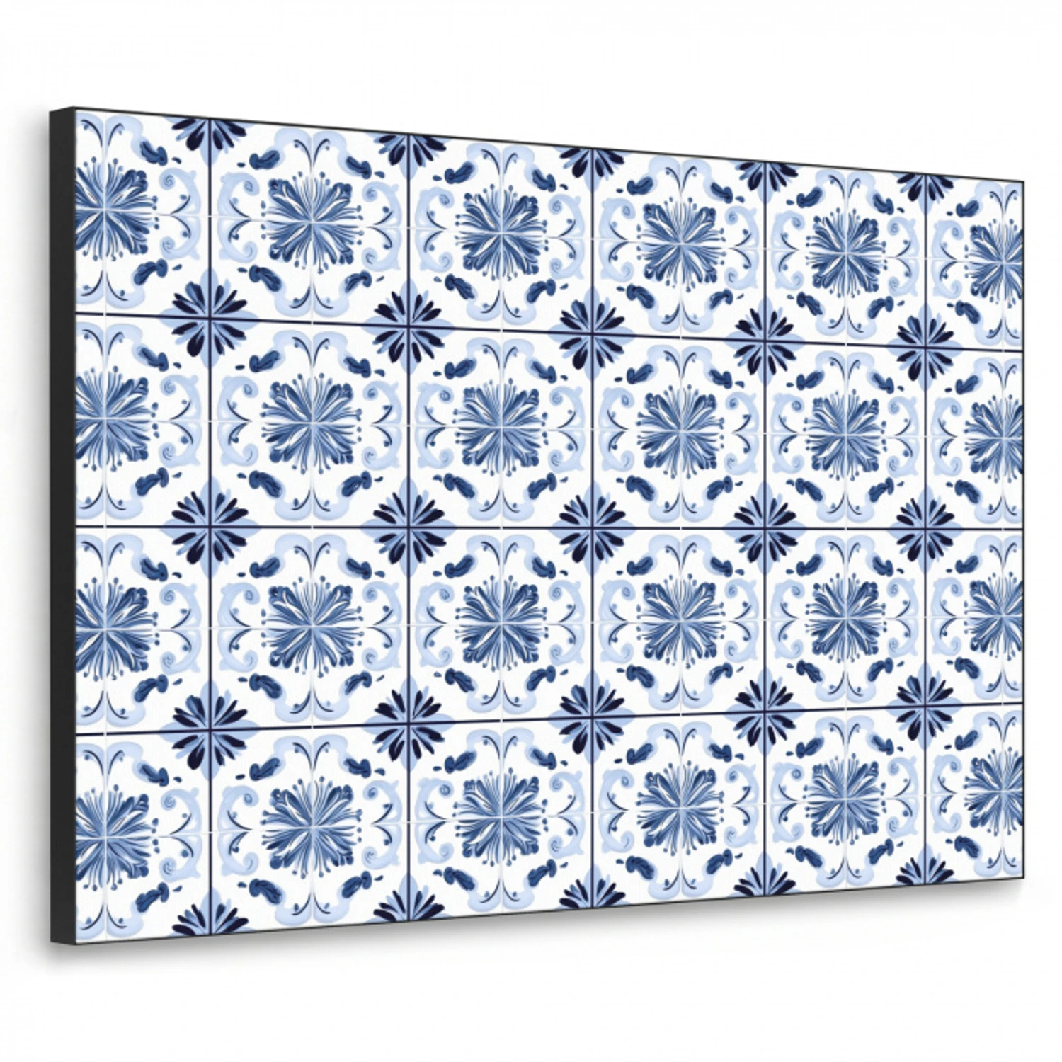 Patroon - Tegel - Blauw Textielframe zwart klein 947 -3d
