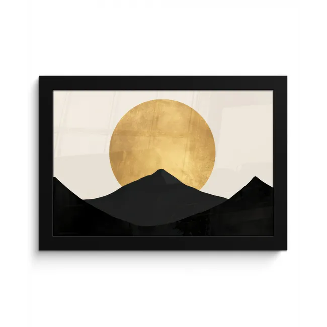 Bergsilhouetten - Gouden cirkel - Beige fotolijst zwart zonder passe partout klein -3d