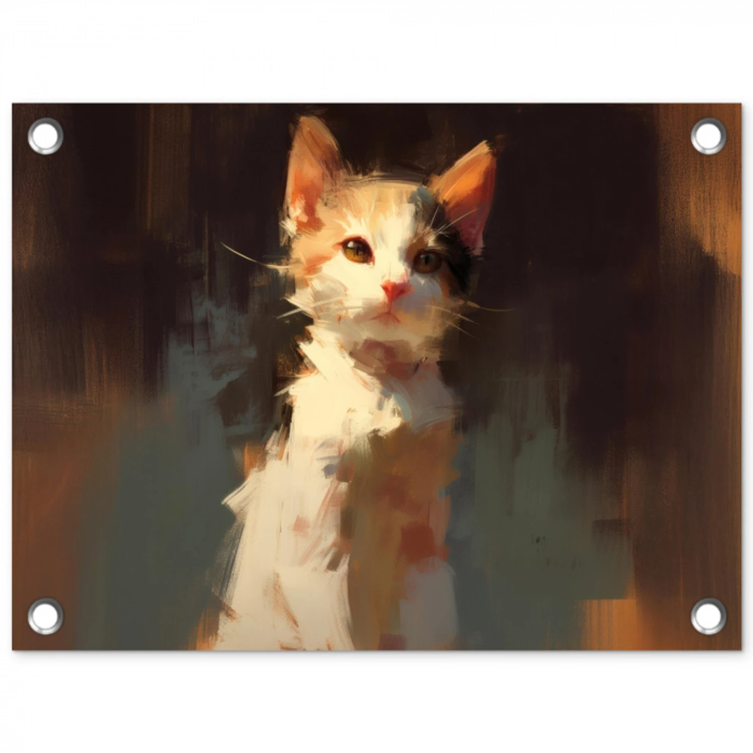 Kat - Geschilderd - Artistiek - Wit tuinposter los doek klein -3d