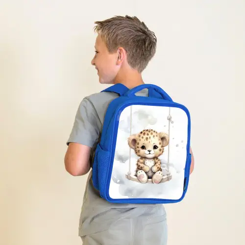 Luipaard - Dier - Kinderen Kinderrugzak - Blauw middel -sfeer2