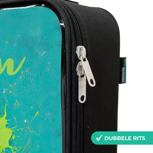 Voetbalvibes - Verfspatten - Groen - Blauw Kinderkoffer - Zwart klein -rits_NL