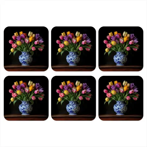 Tulpen - Kleuren - Hout - Vaas onderzetter kurk middel -3d