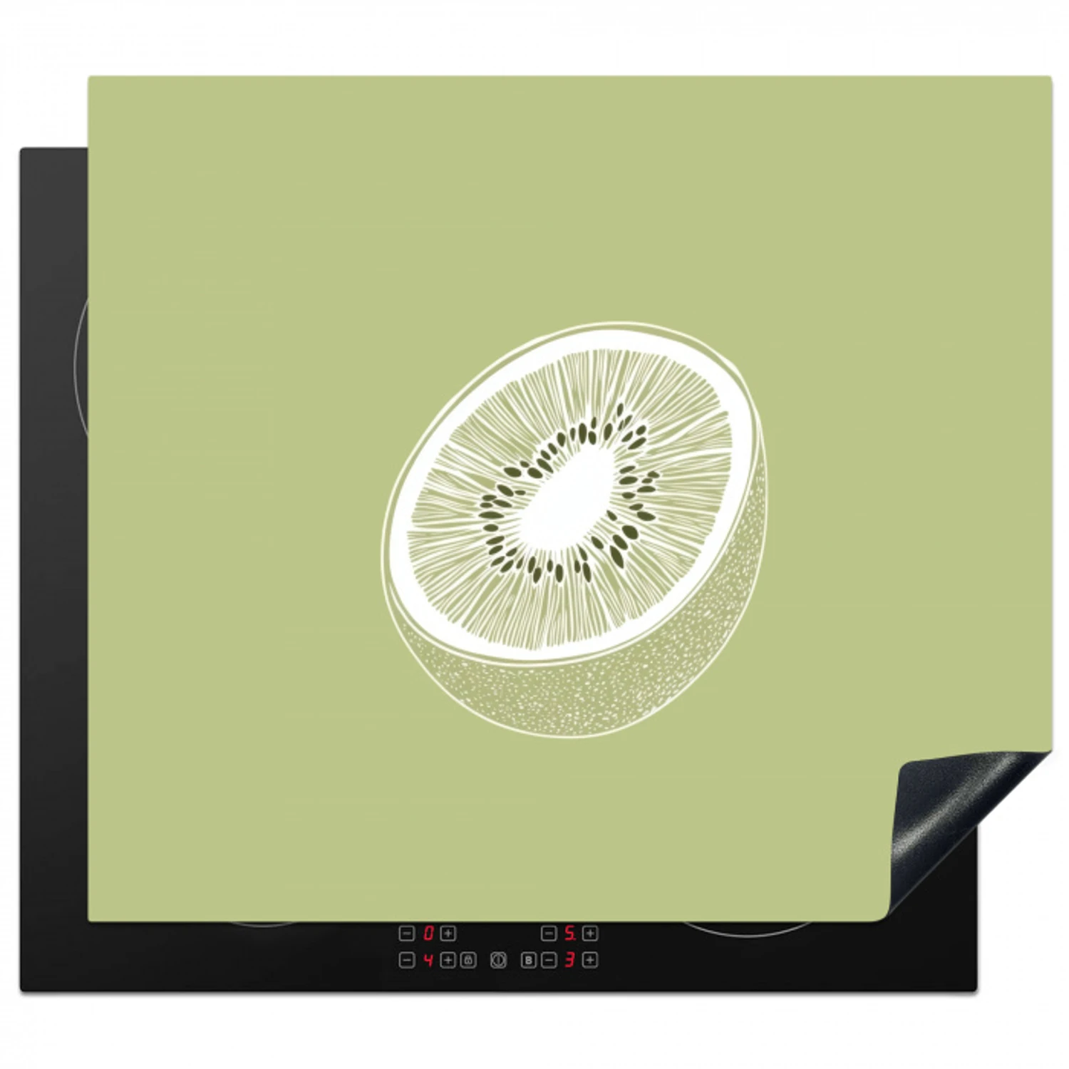Kiwi - Lijntekening - Minimalistisch - Groen Inductie beschermer vinyl 3mm middel -3d