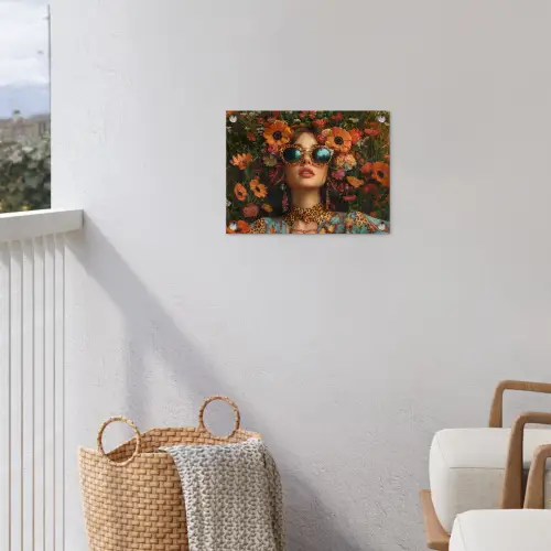 Vrouwen - Bloemen - Modern - Bril - Abstract tuinposter los doek klein -sfeer8