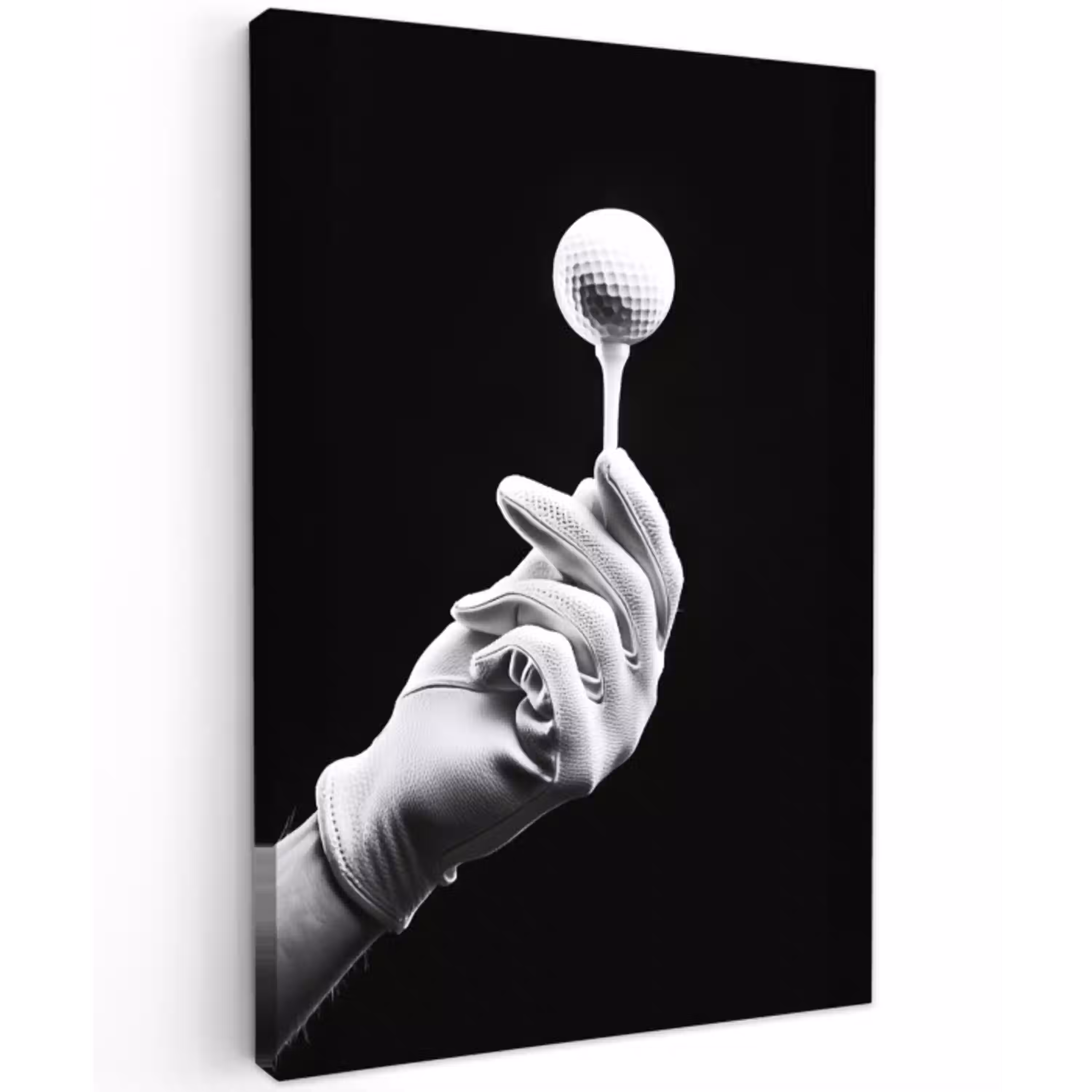 Golfbal - Zwart - Wit Tuinposter op houten frame 2 cm dik middel -3d