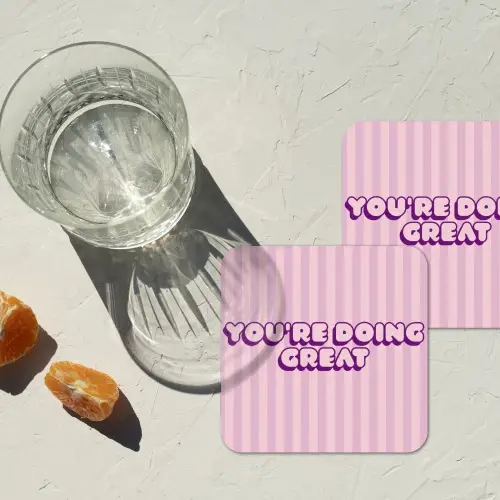 Paars - Strepen - You're doing great - Schaduw onderzetter kurk middel -sfeer4