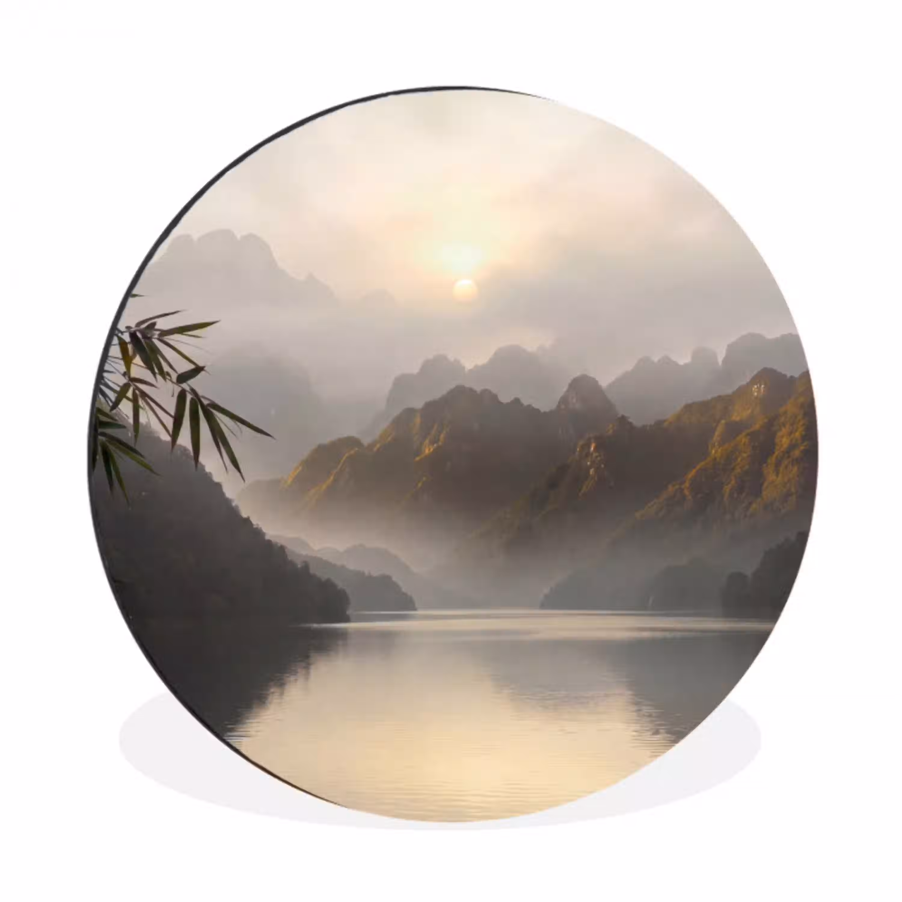 Bergen - Water - Mist - Natuur - Landschap Wandcirkel aluminium klein -3d
