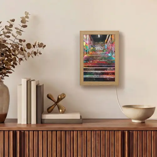 Trap - Graffiti - Kleuren - Kunst Light Box met kabel (Tafellamp) klein -sfeer2