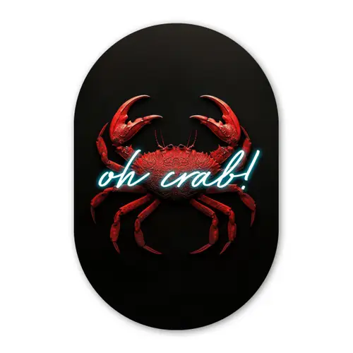 Krab - Rood - Neon - Quote Wandcirkel Ovaal Glas middel -3d