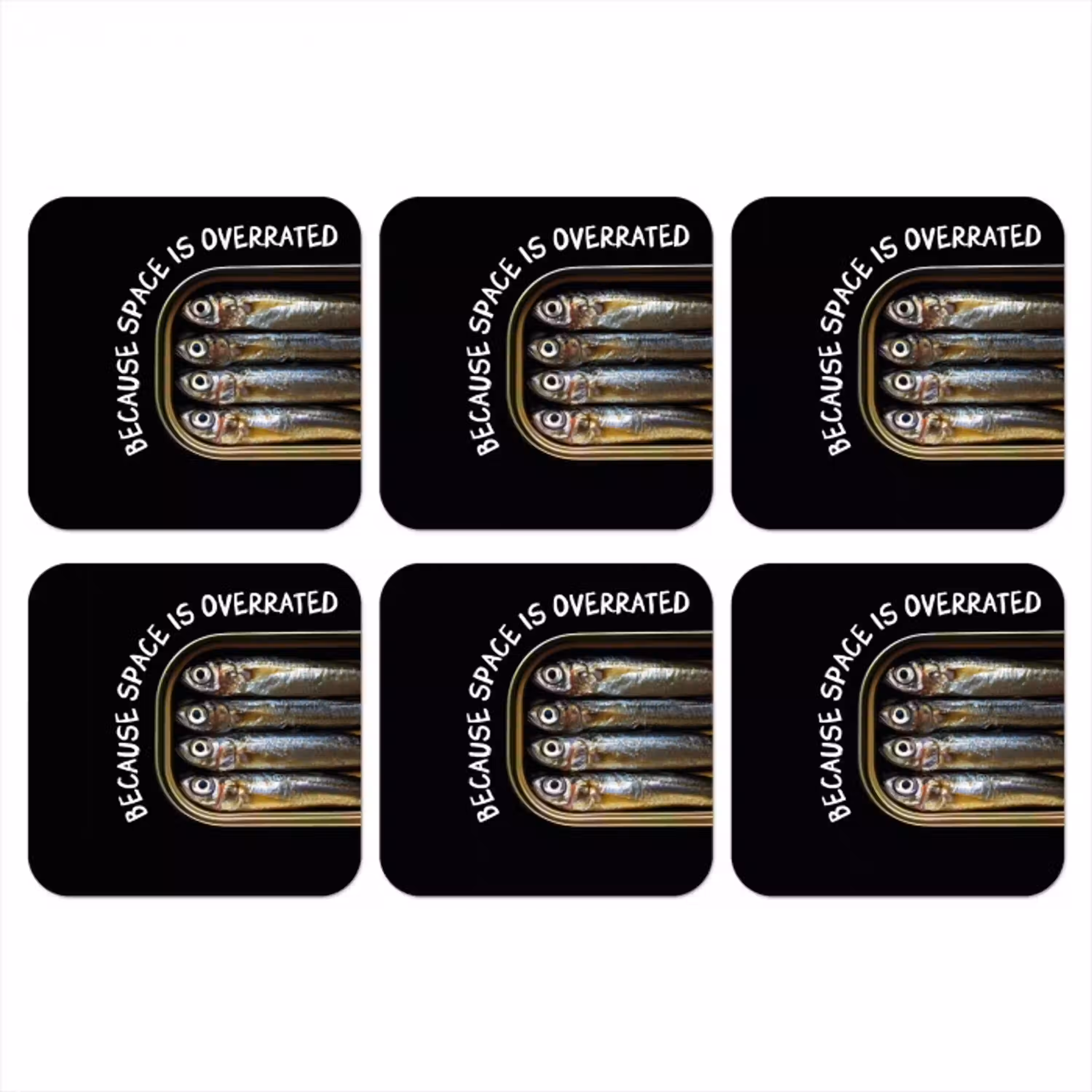 Sardines - Tekst - Vis - Blik onderzetter kurk middel -3d