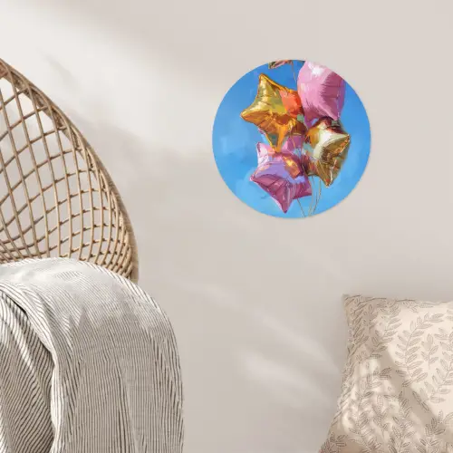 Ballonnen - Goud - Stervorm - Roze Wandcirkel behangsticker klein -sfeer4