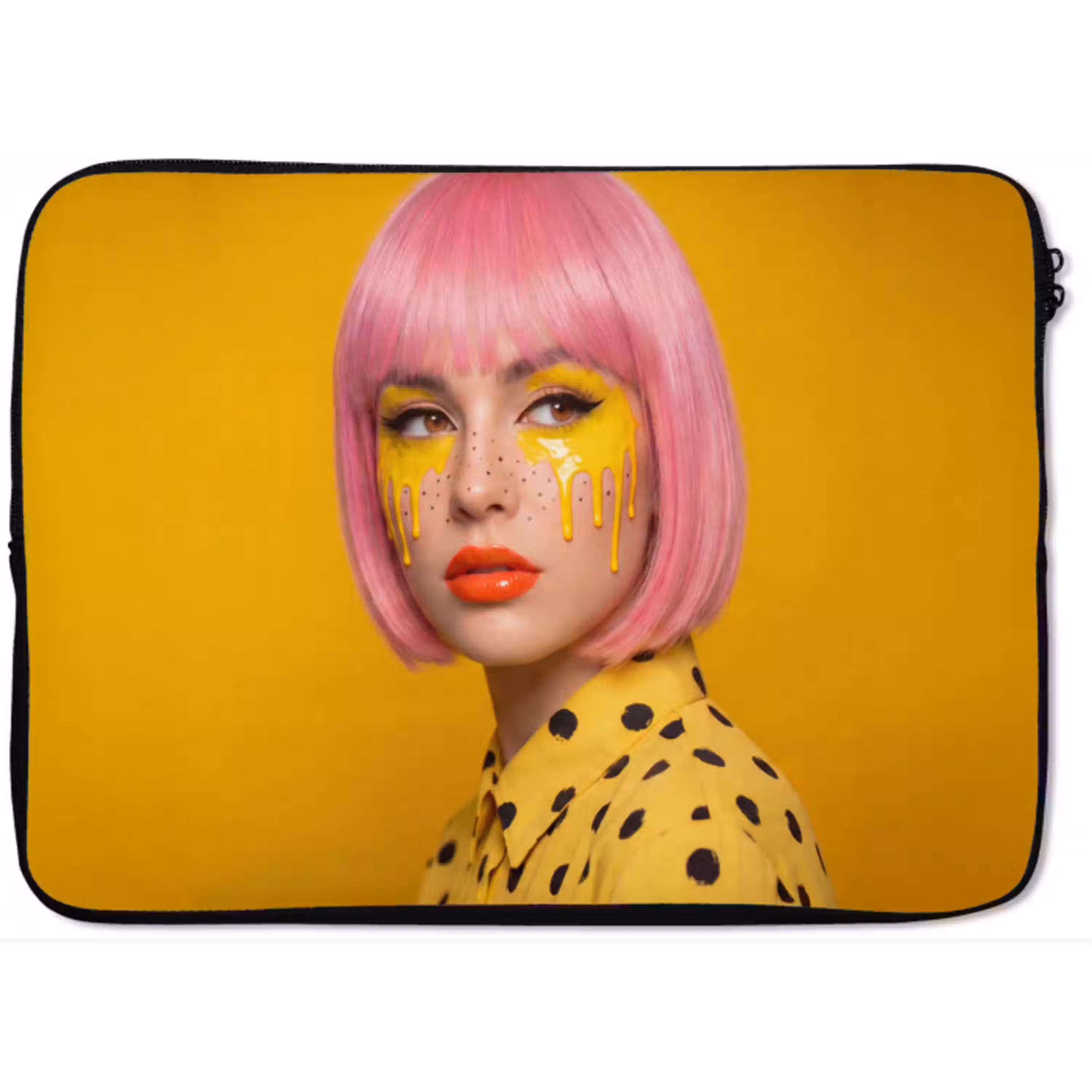 Vrouw - Portret - Abstract - Kleurrijk - Geel laptophoes neopreen klein -zkaufland3dotto