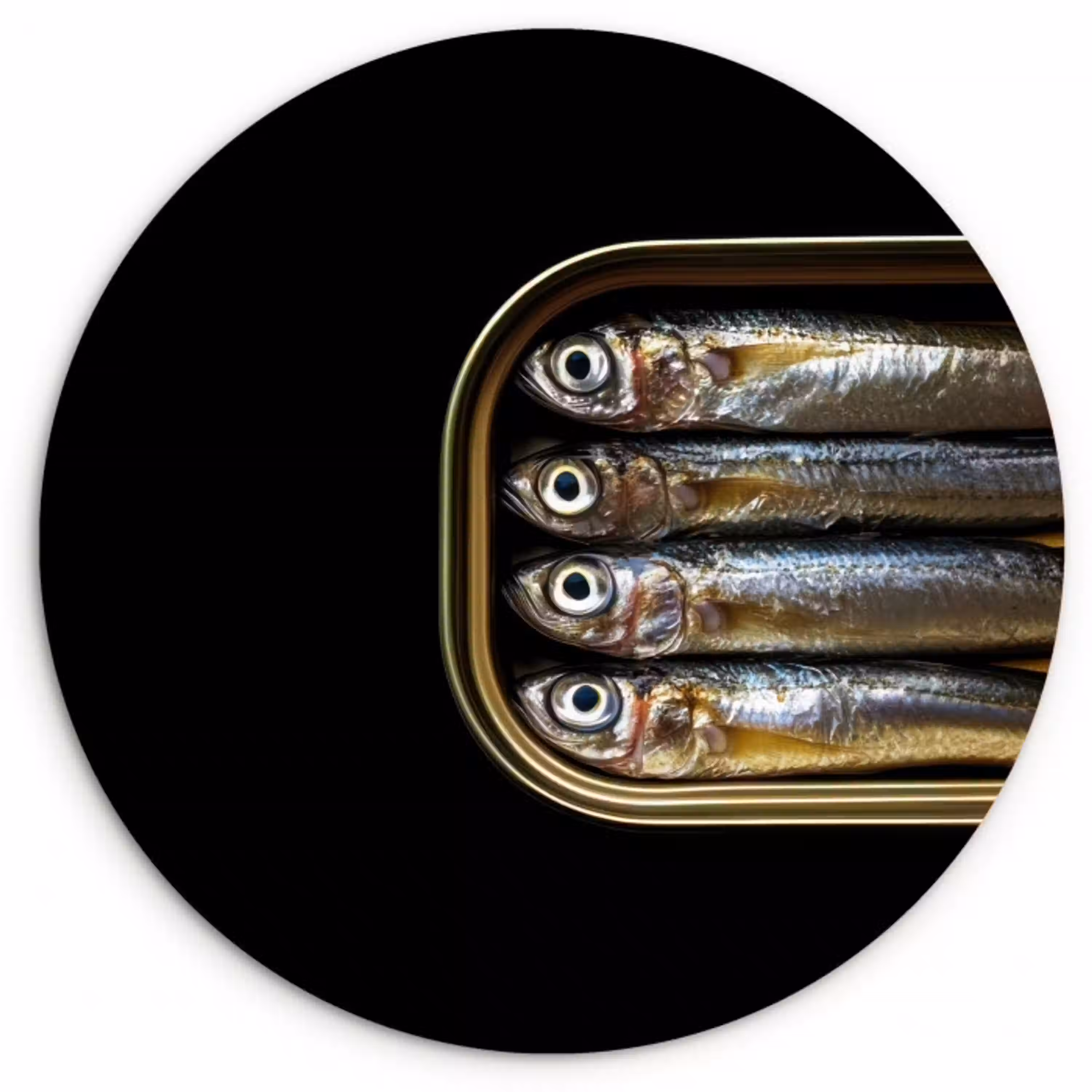 Sardines - Blik - Zwart - Vissen Wandcirkel kunststof plaat 5mm dik klein -3d