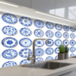 Borden - Bloemen - Patroon - Blauw keuken achterwand 2 middel 871 -3d_schuin