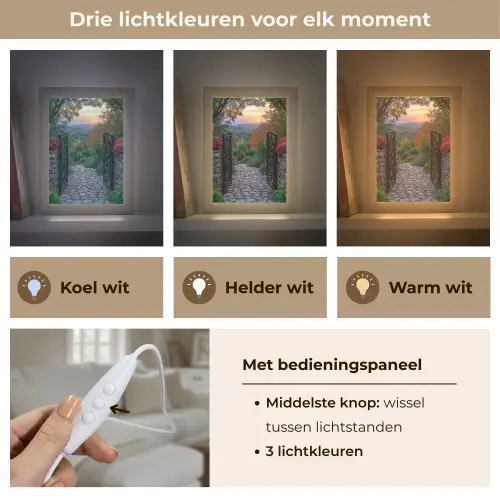 Landschap - Hek - Pad - Zonsondergang - Natuur Light Box met kabel (Tafellamp) klein -USP_lichtkleurNL