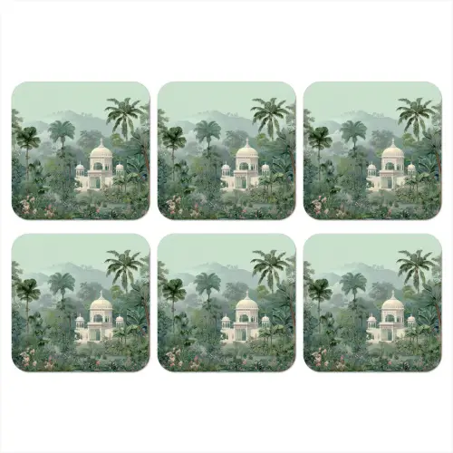 Tropische tuin - Koepelgebouw - Bloemen onderzetter kurk middel -3d