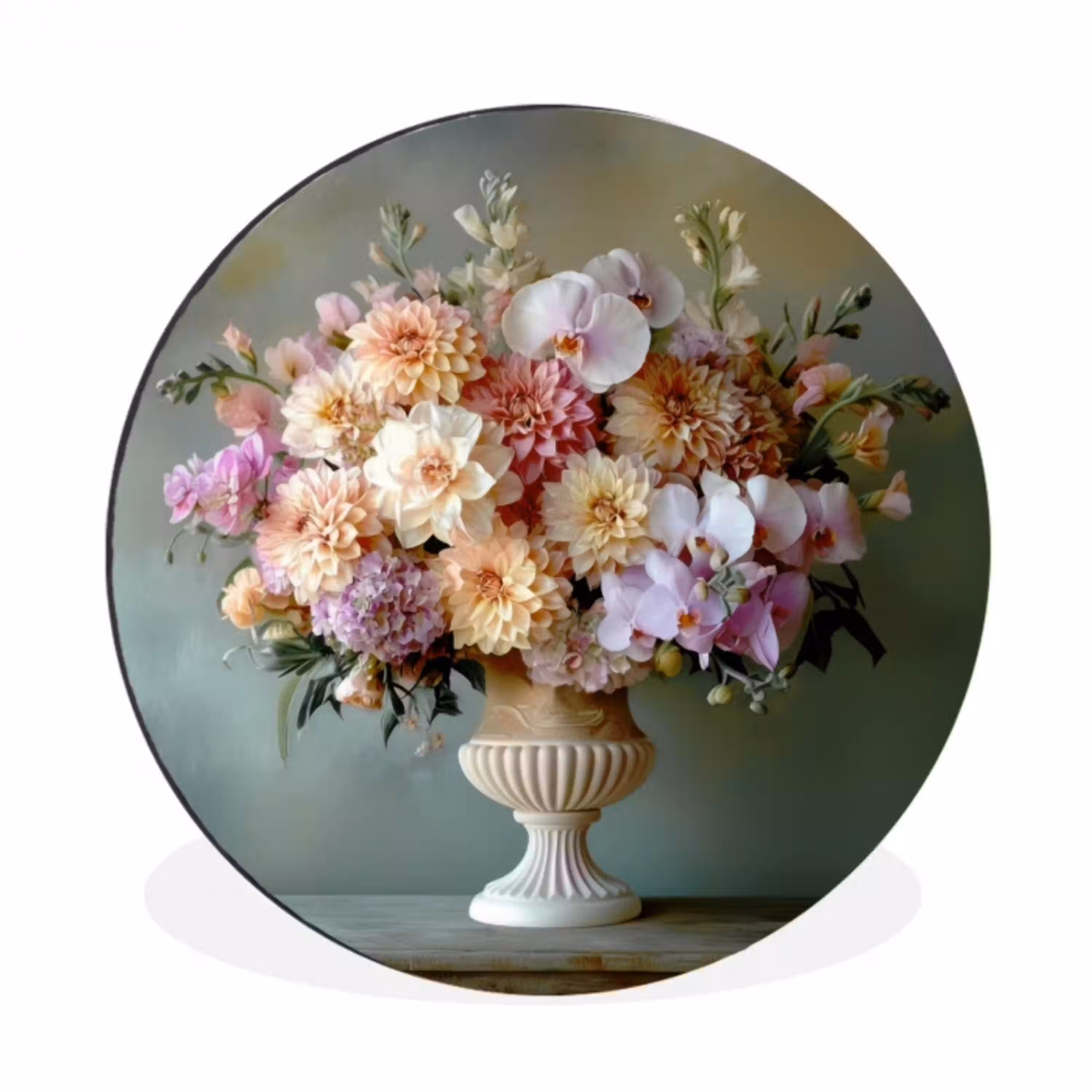 Orchidee - Boeket - Vaas - Bloemen Wandcirkel aluminium klein -3d