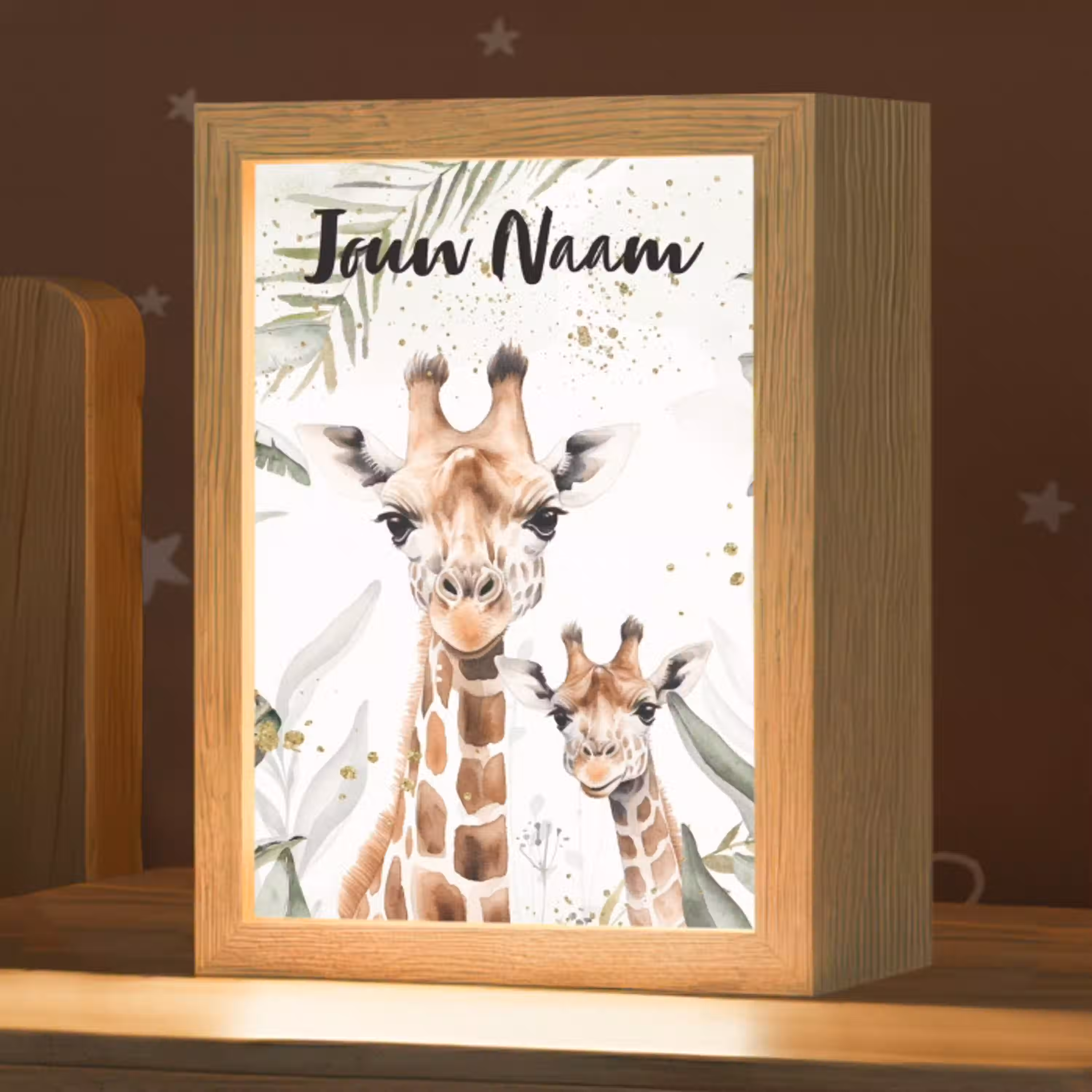 Giraffe - Bladeren - Kinderen - Dieren - Jungle Light Box met kabel (Kinderlampje) klein -zzz_3d_website