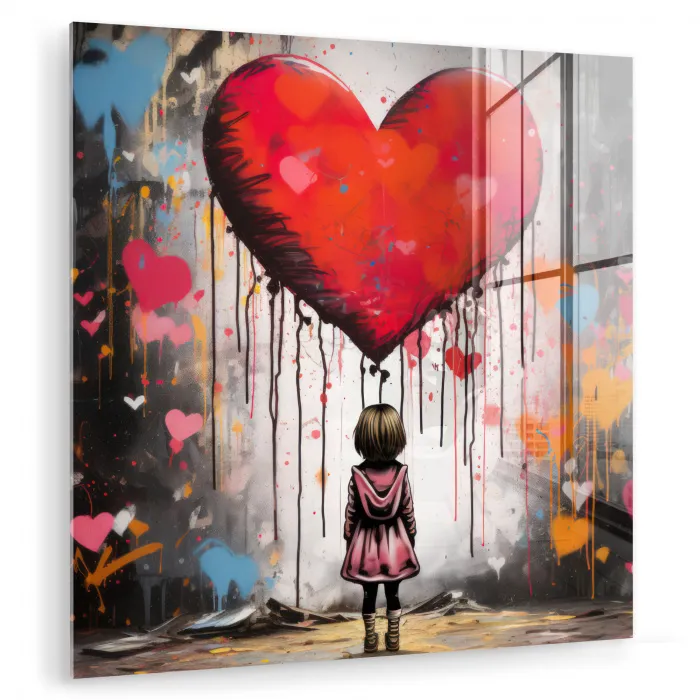 Meisje - Hart - Graffiti - Kunst - Kleuren - Rood plexiglas 5mm klein -zzzproduct_nieuw