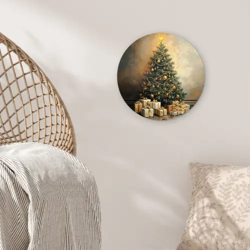 Kerstboom - Cadeaus - Goud Wandcirkel kunststof plaat 5mm dik klein -sfeer5
