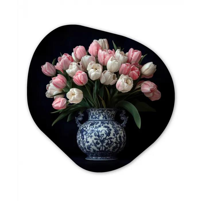 Bloemen - Roze - Tulpen - Vaas Wandcirkel Organisch Forex 3mm klein -3d