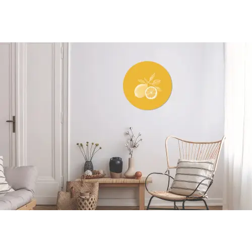 Citroenen - Illustratie - Minimalistisch - Geel Wandcirkel aluminium klein -woonkamer