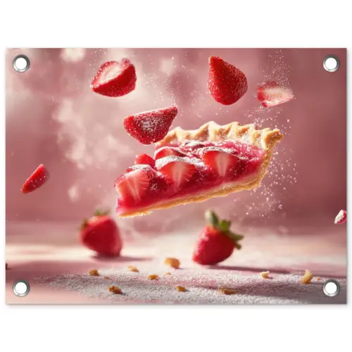 Aardbei - Taart- Eten - Roze tuinposter los doek klein -3d