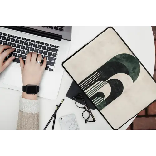 Bogen - Donkergroen - Lijnen laptophoes neopreen klein -bureau