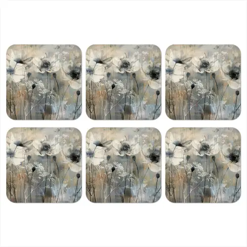 Bloemen - Planten - Grijs - Abstract onderzetter kurk middel -3d