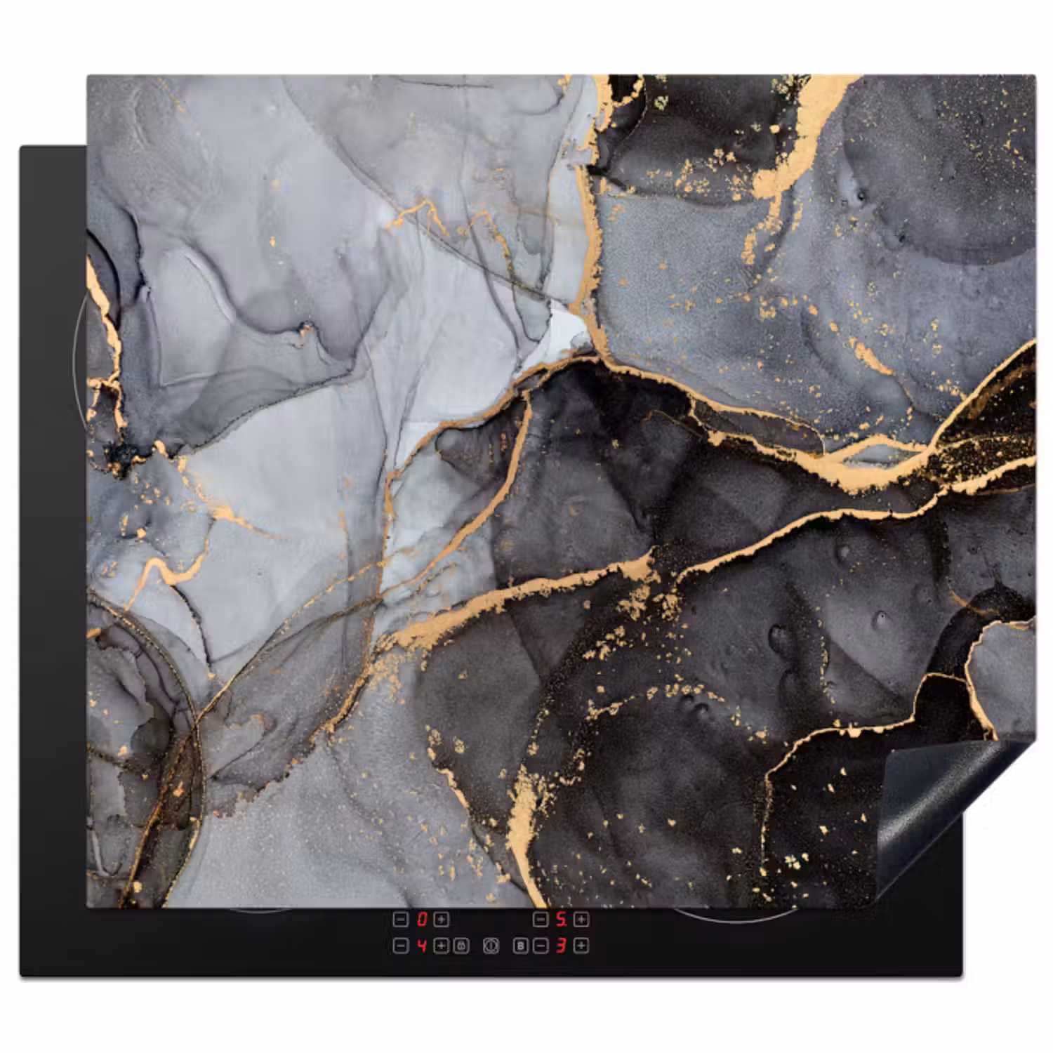 Herdabdeckplatte - Marmor - Abstrakt - Gold - Grau