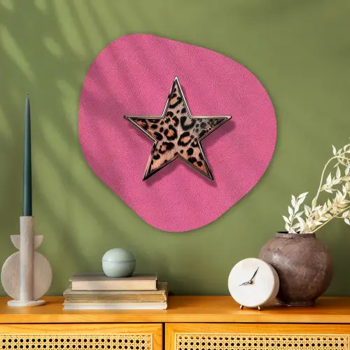 Ster - Luipaard - Print - Roze Wandcirkel Organisch Plexiglas middel -sfeer2