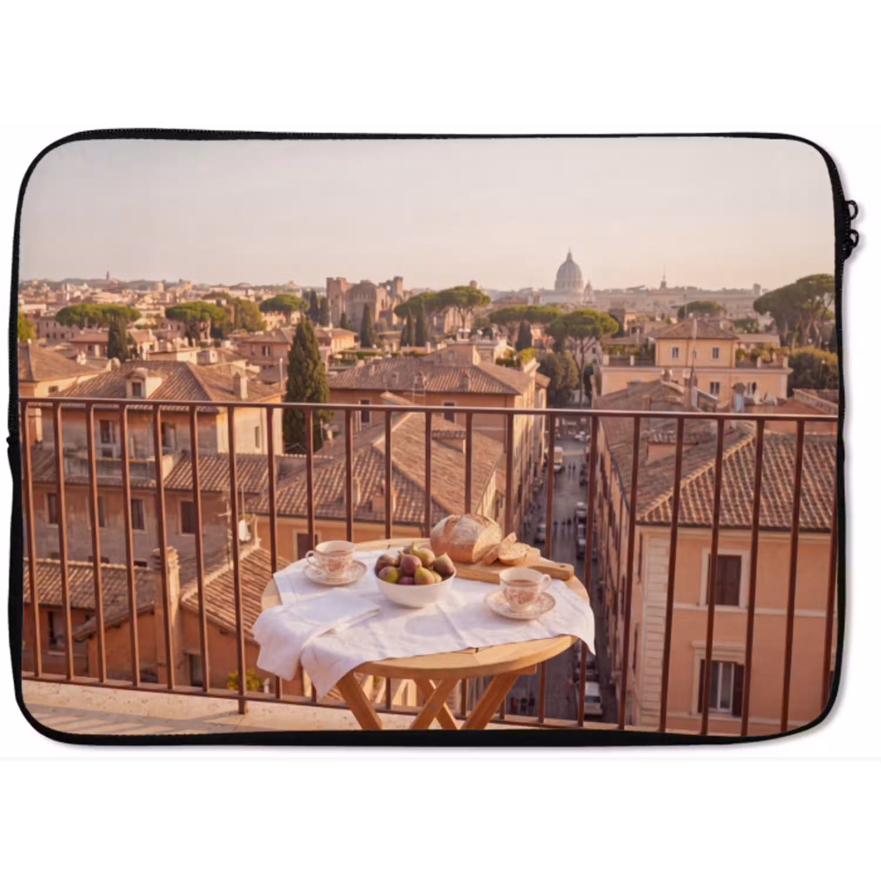 Eten - Ontbijt - Balkon - Stad - Zonsopgang laptophoes neopreen klein -zkaufland3dotto