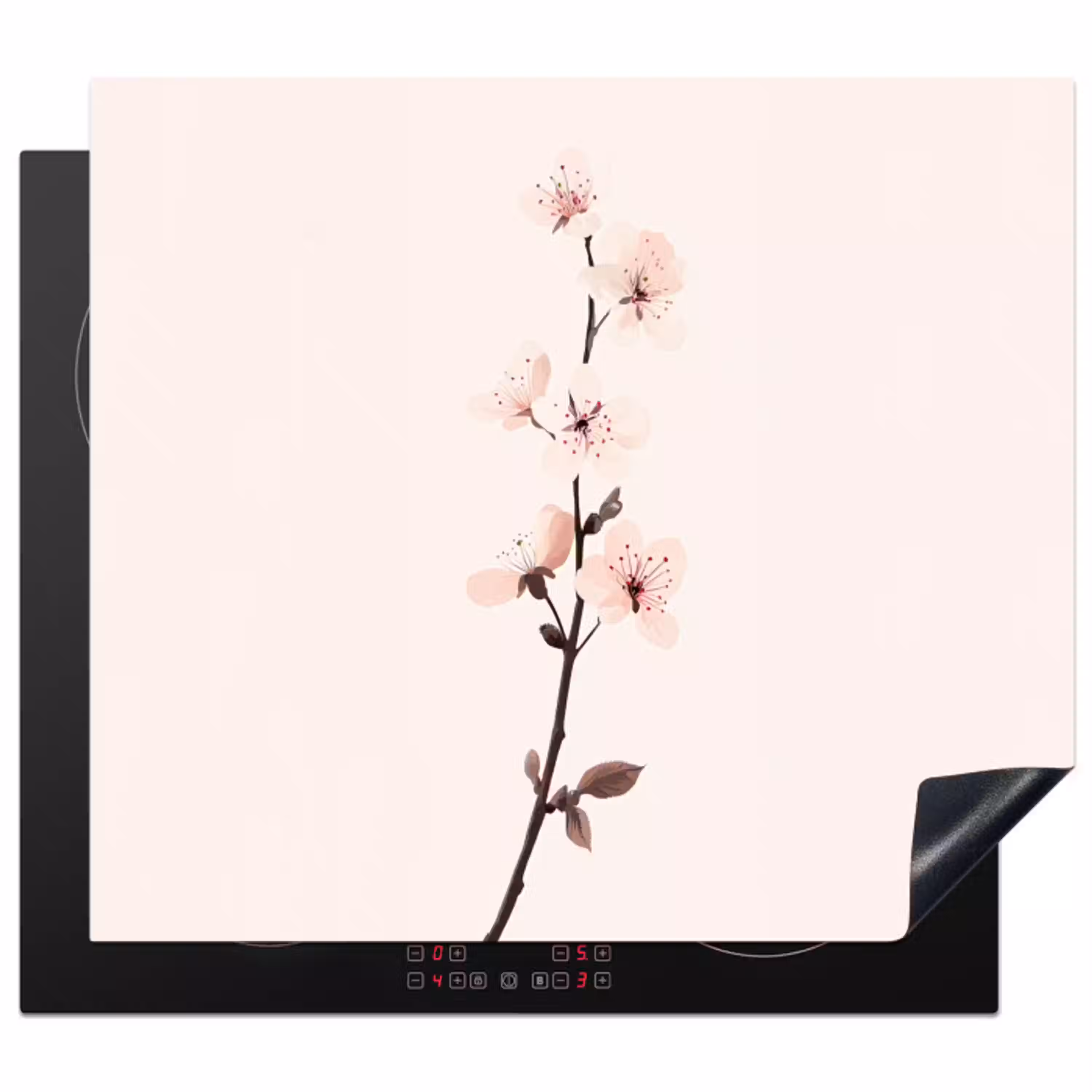 Minimalistisch - Bloesem - Tak - Roze Inductie beschermer vinyl 3mm middel -3d