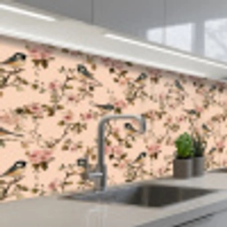 Bloesem - Koolmees - Roze keuken achterwand 2 middel 871 -3d_schuin