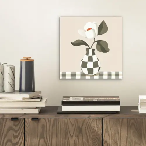 Vaas - Geruit - Groen - Bloem aluminium wit klein -sfeer1