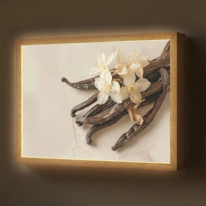 Vanille - Bloemen - Beige Light Box met batterij (Wandlamp) middel -z3d_website