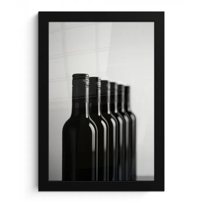 Wijnflessen - Zwart - Minimalistisch fotolijst zwart zonder passe partout klein -3d