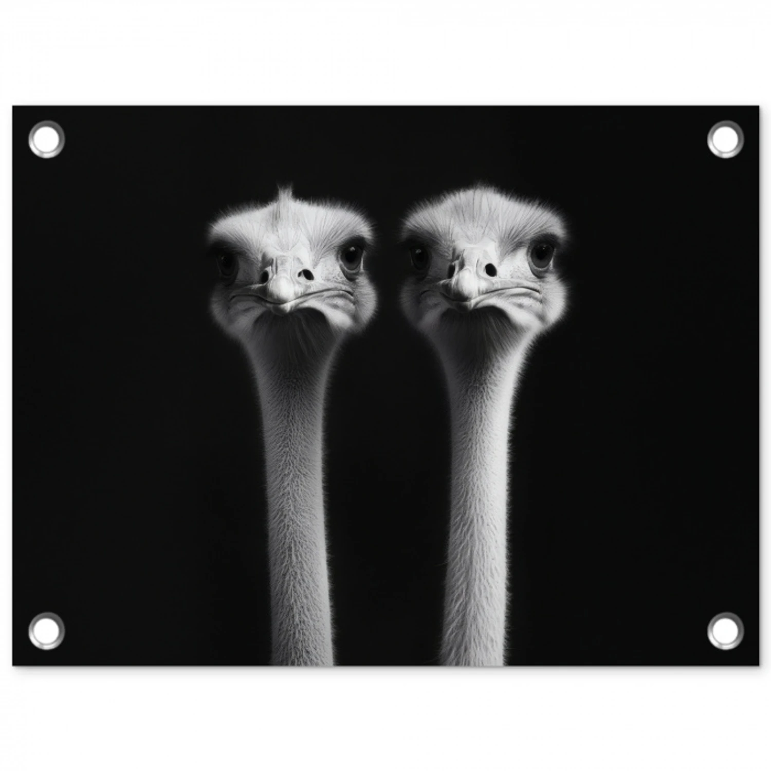 Struisvogels - Halzen - Zwart - Minimalistisch tuinposter los doek klein -3d