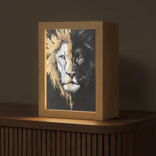 Leeuw - Gesplitst - Zwart - Lijn Light Box met kabel (Tafellamp) klein -z3d_website