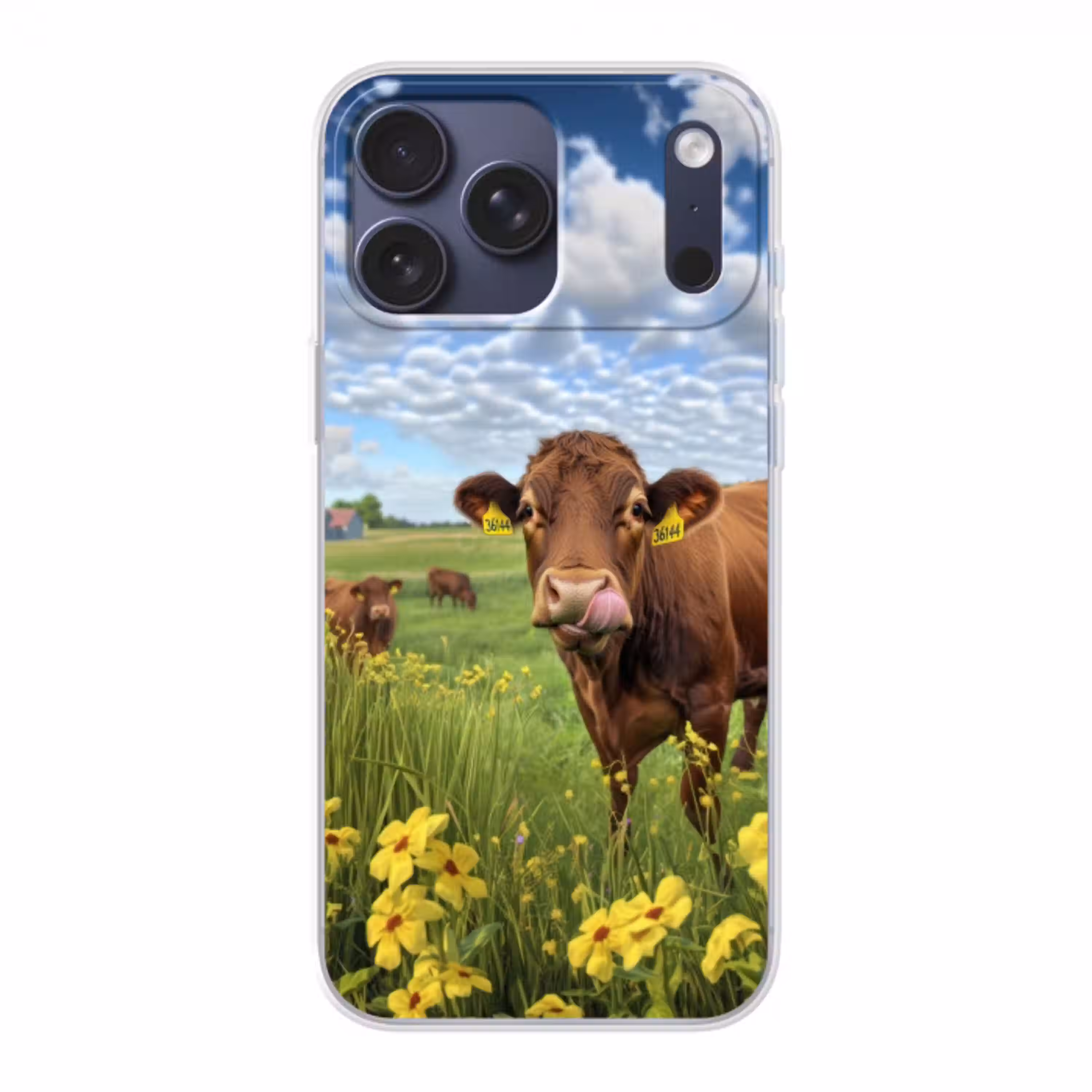 Koe - Weide - Bloemen Telefoonhoesje iPhone 17 Pro Max klein -3d