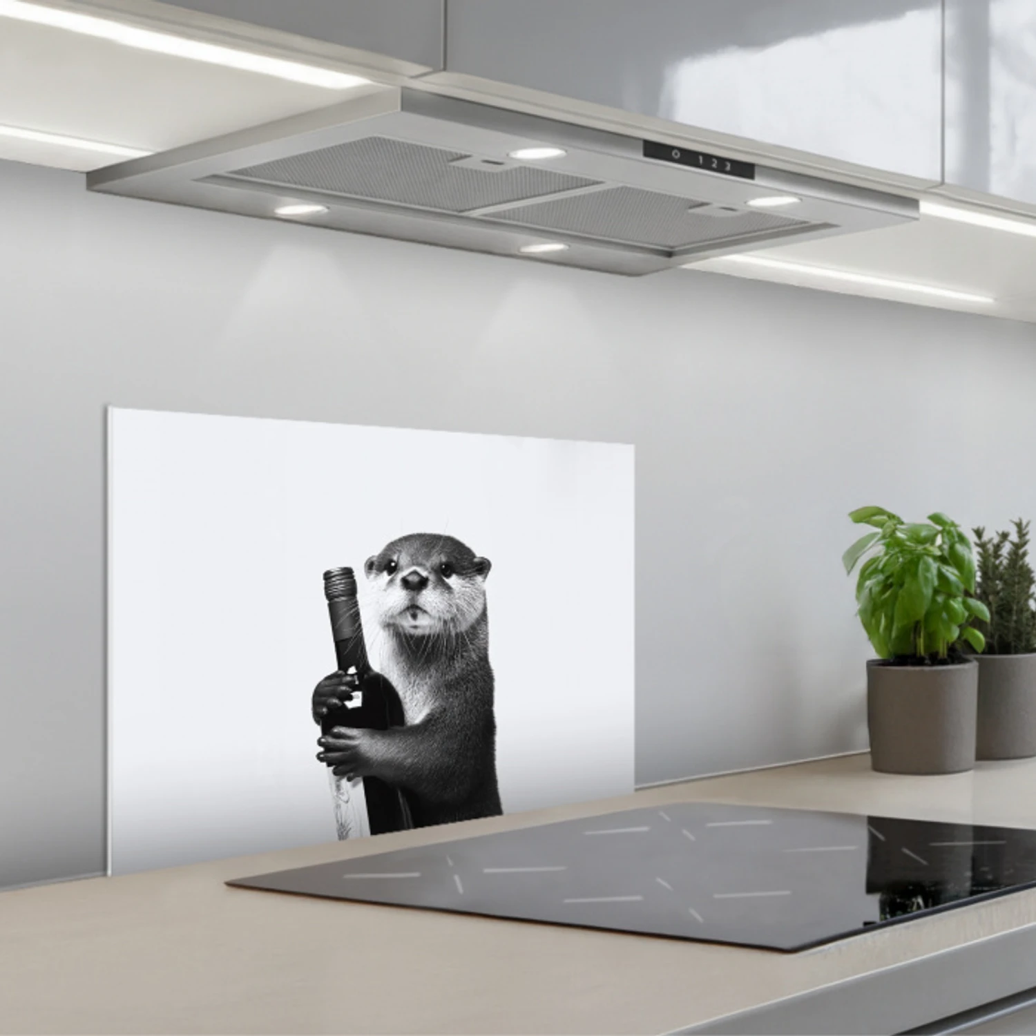Wijnfles - Otter - Zwart keuken achterwand spatscherm klein -3d_schuin