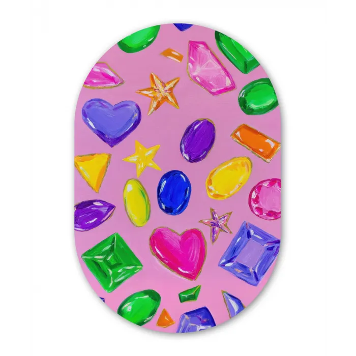 Edelstenen - Vormen - Hartje - Kleurrijk Wandcirkel Ovaal Glas middel -3d