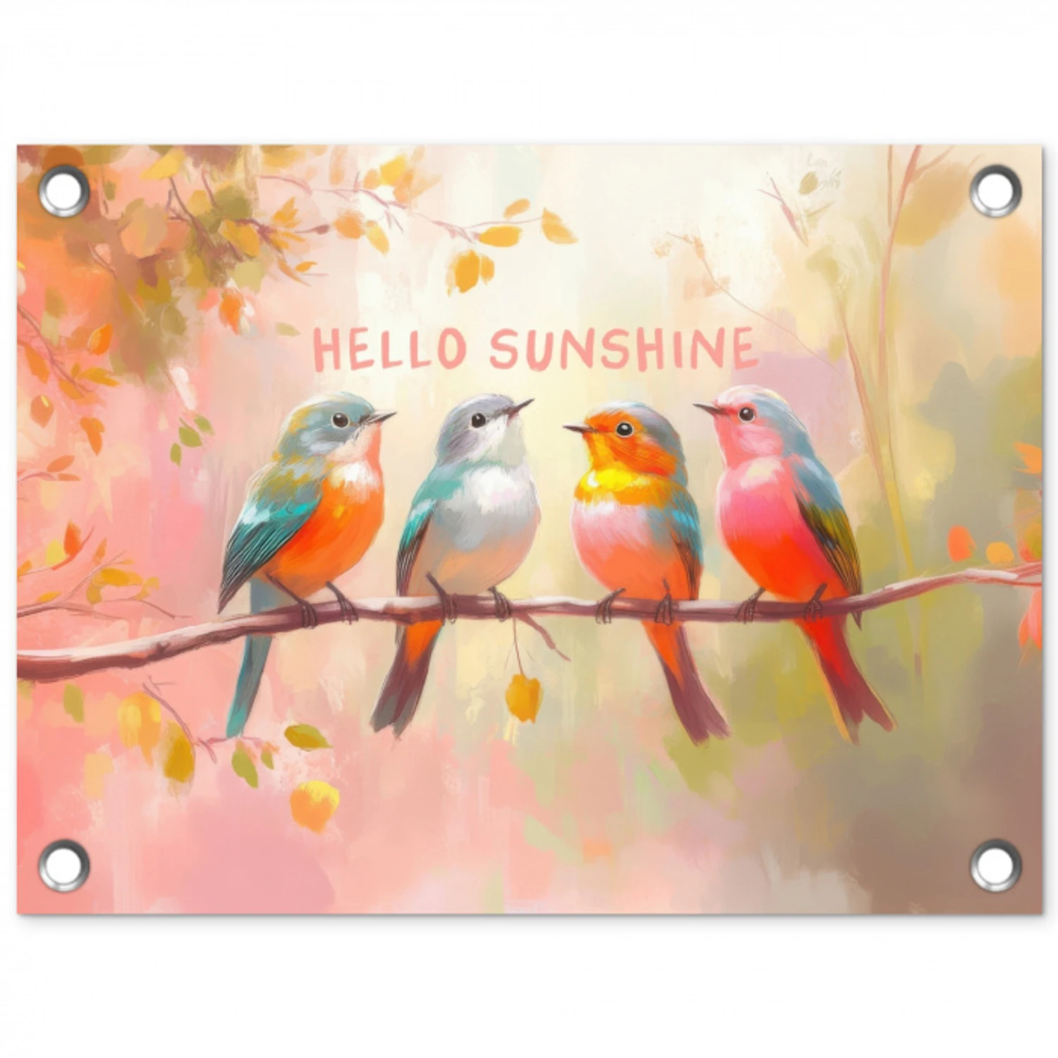 Vogels - Tak - Quote - Roze tuinposter los doek klein -3d