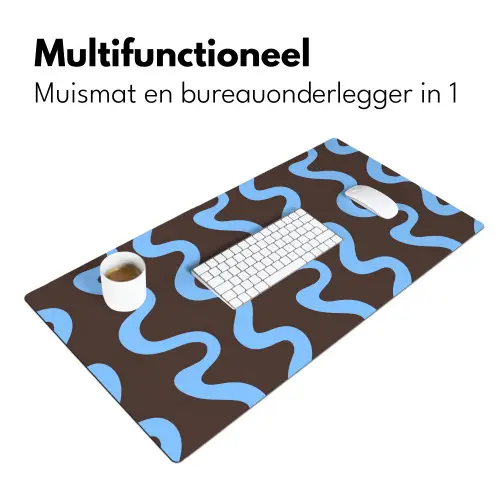 Kronkelende lijnen - Blauw - Bruin - Minimalistisch Muismat XXL klein 681 -sfeer4