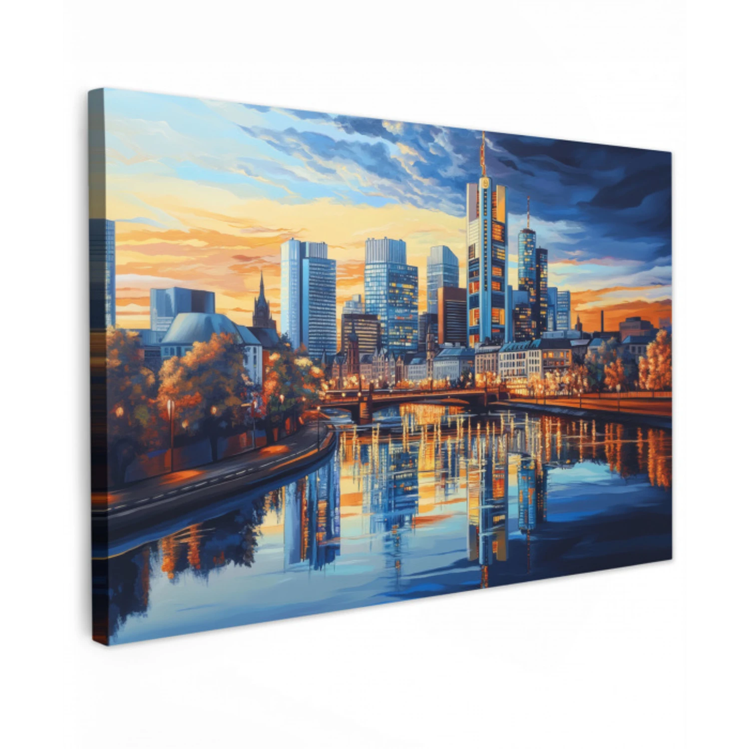 Zonsondergang Frankfurt - Stad - Skyline - Water Tuinposter op houten frame 2 cm dik klein -3d