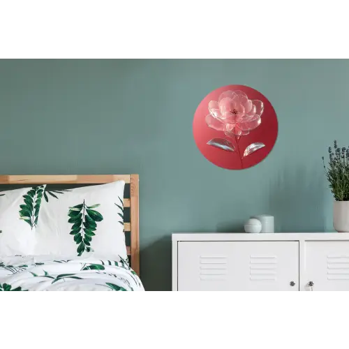 Sierlijk - Bloem - Roze - Glazen Wandcirkel aluminium klein -slaapkamer