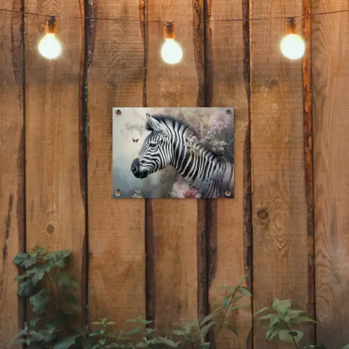Zebra - Wilde dieren - Vlinder - Bloemen tuinposter los doek klein -sfeer1