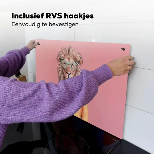 Leeuw - Pak - Geruit - Bril Inductie beschemer met haakjes klein -ky-ophangen-nl